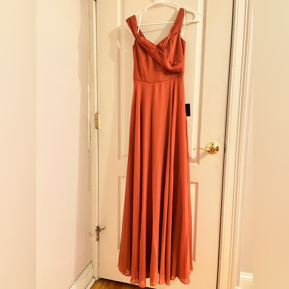 Lulus off shoulder rust orange party dress size XS
